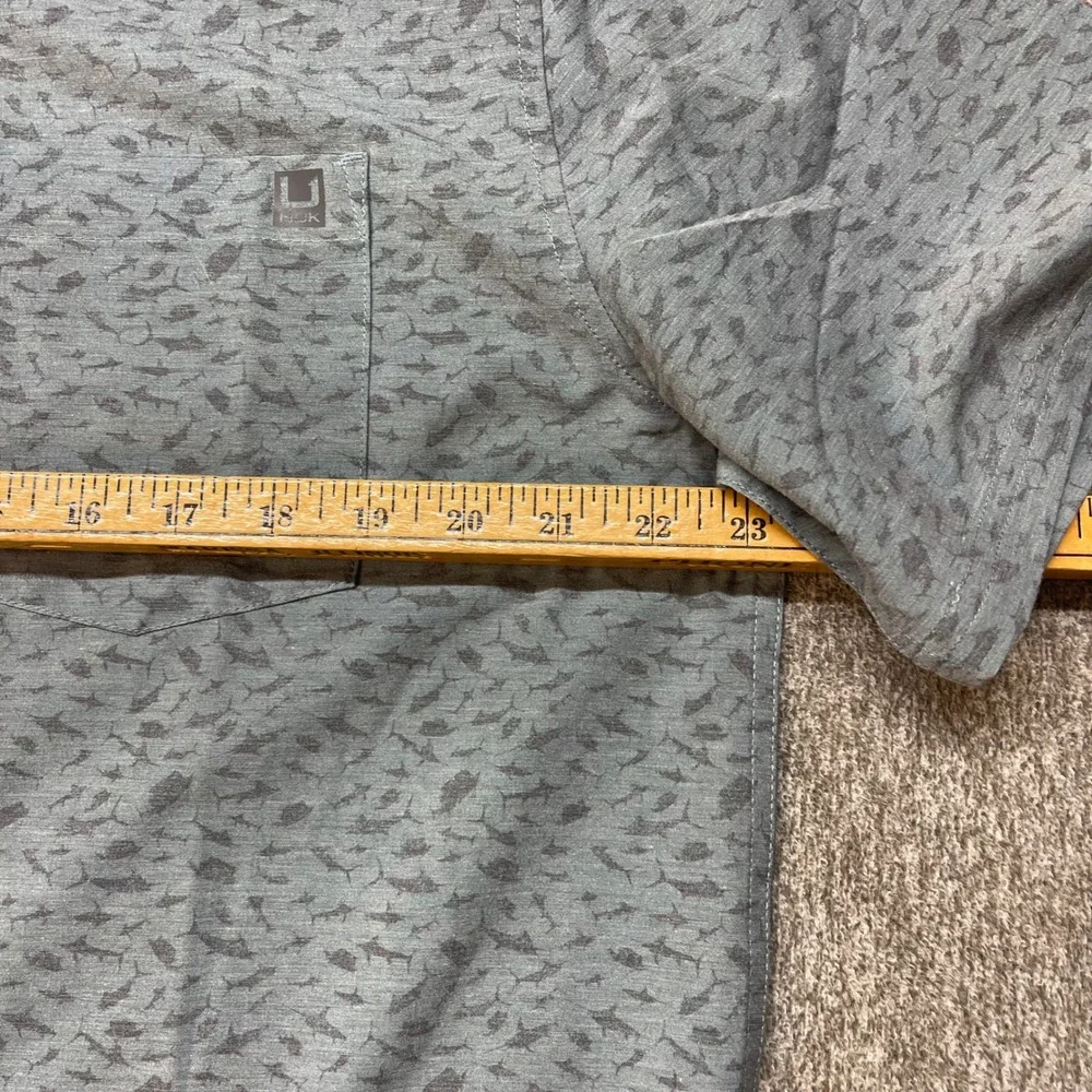 Huk Kona Mens Short Sleeve Button Down Fishing Shirt Gray Print Large